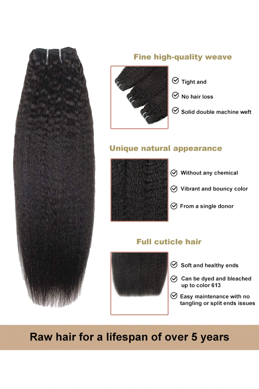 Cambodia Virgin Hair Bundles Sew in Extensions Kinky Straight