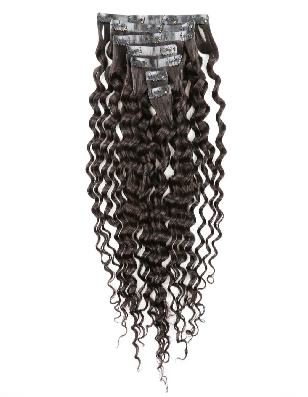 Curly Seamless Clip in Hair Extensions Natural Black 7 Pcs