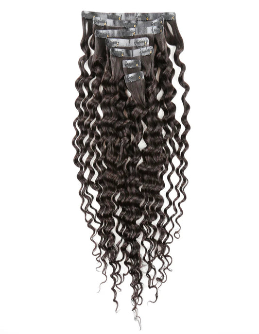 Curly Seamless Clip in Hair Extensions Natural Black 7 Pcs
