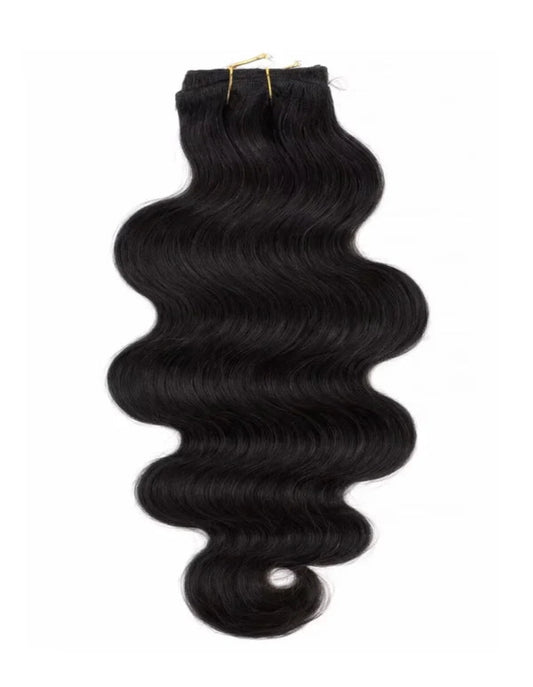 Seamless Clip in Hair Extensions Silicone Weft Body Wave Black Hair